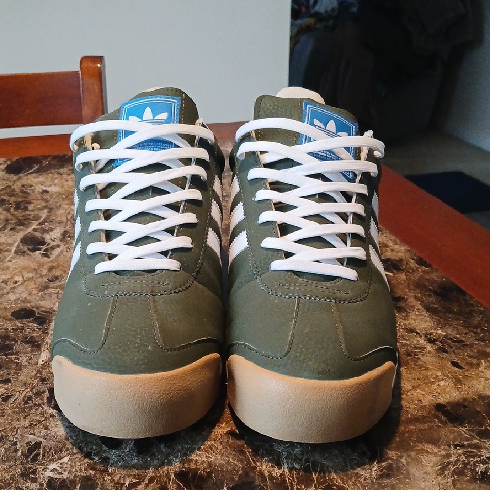 Adidas Olive Sneakers with White Stripes